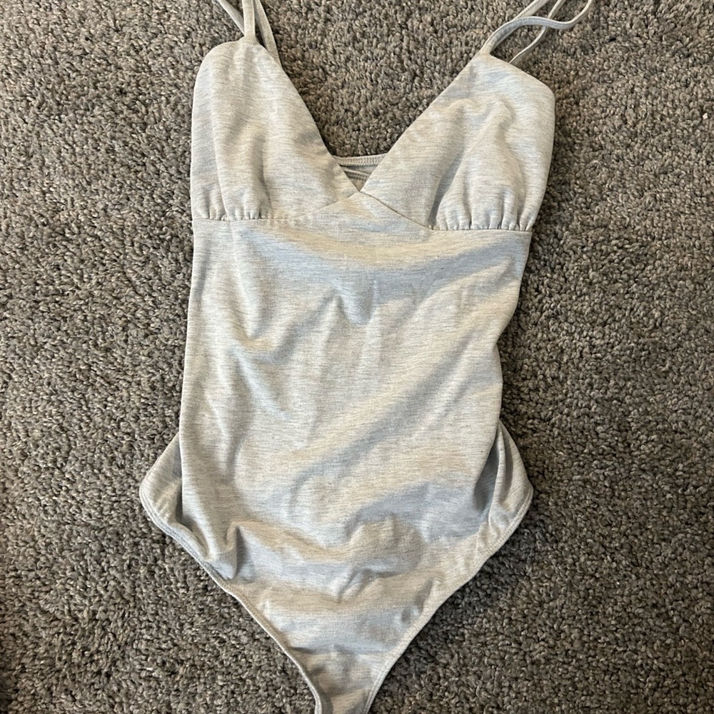 Gray Spaghetti Strap Bodysuit